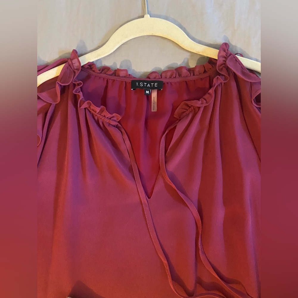 1. State Pink Ruffled Tie Front Blouse